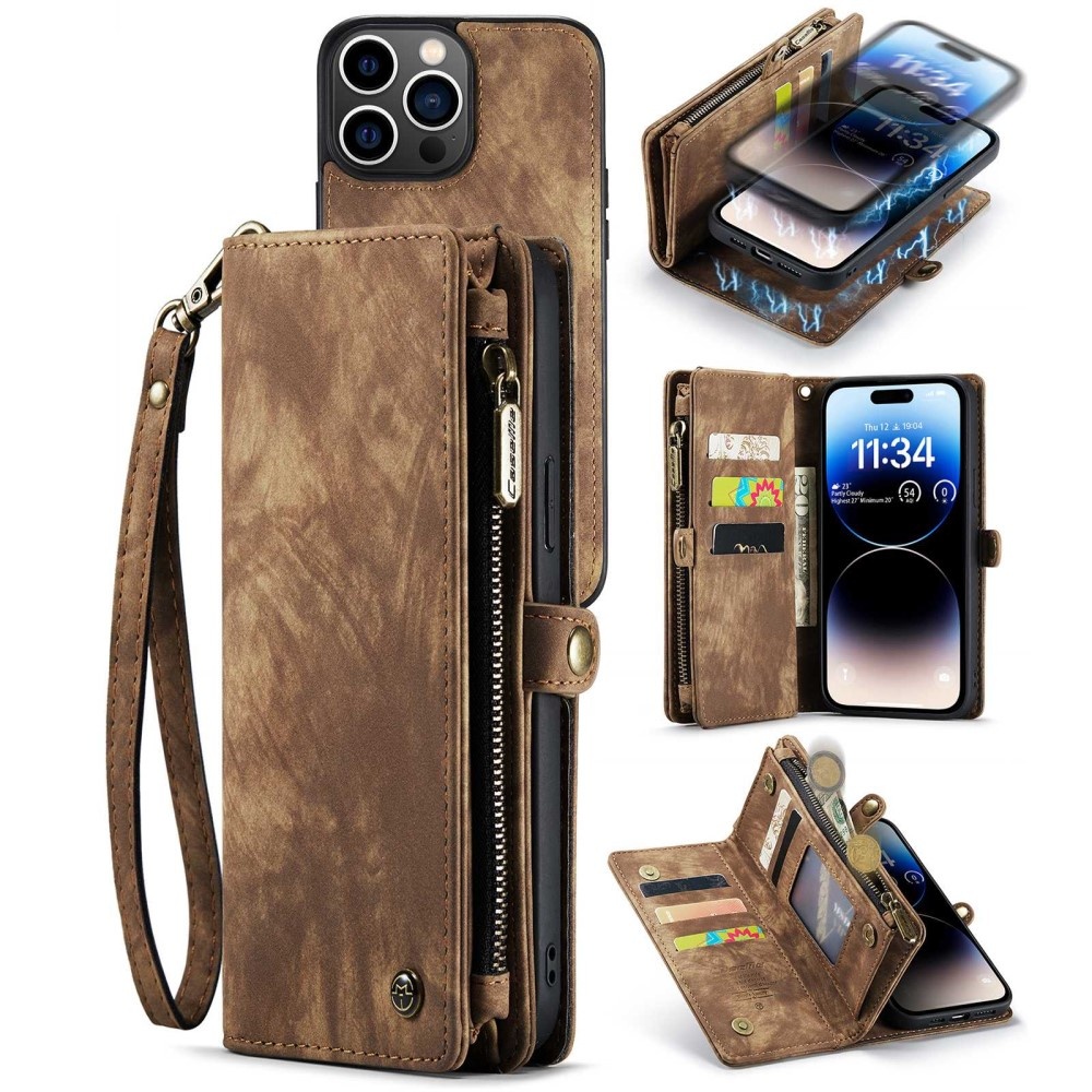 Caseme - iPhone 14 Pro Max - Vintage 2 in 1 portemonnee hoes - Bruin