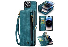 Caseme - iPhone 14 Pro Max - Vintage 2 in 1 portemonnee hoes - Blauw