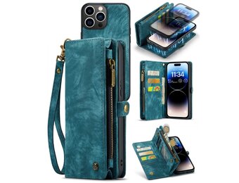 Caseme - iPhone 14 Pro Max - Vintage 2 in 1 portemonnee hoes - Blauw