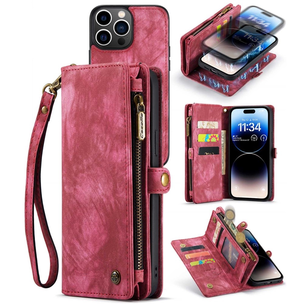 iPhone 14 Pro Max  Vintage 2 in 1 portemonnee hoes Rood