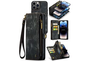 Caseme - iPhone 14 Pro - Vintage 2 in 1 portemonnee hoes - Zwart