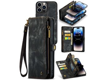 Caseme - iPhone 14 Pro - Vintage 2 in 1 portemonnee hoes - Zwart