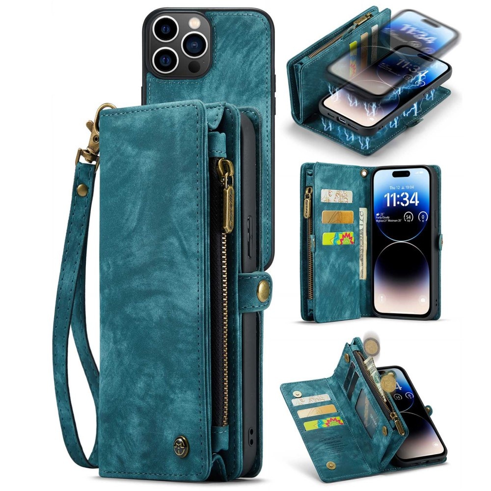 iPhone 14 Pro  Vintage 2 in 1 portemonnee hoes Blauw