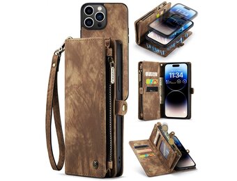 Caseme - iPhone 14 Pro - Vintage 2 in 1 portemonnee hoes - Bruin