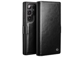 Qialino - Samsung Galaxy S24 Ultra - Leren bookcase hoes - Zwart