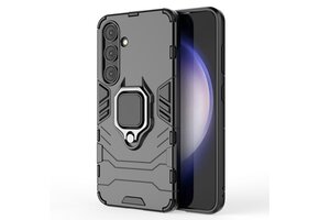 Lunso - Samsung Galaxy S24 - Armor backcover hoes met ringhouder - Zwart