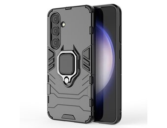 Lunso - Samsung Galaxy S24 - Armor backcover hoes met ringhouder - Zwart