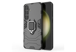 Lunso - Samsung Galaxy S24 Plus - Armor backcover hoes met ringhouder - Zwart
