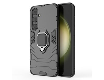 Lunso - Samsung Galaxy S24 Plus - Armor backcover hoes met ringhouder - Zwart