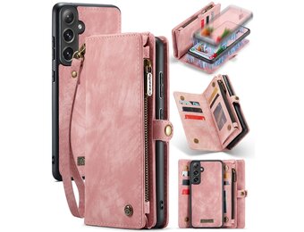 Caseme Samsung Galaxy S24 hoes - Vintage 2 in 1 portemonnee - Lichtroze