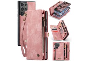 Caseme Samsung Galaxy S24 Ultra hoes - Vintage 2 in 1 portemonnee - Lichtroze