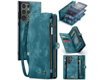 Caseme Samsung Galaxy S24 Ultra hoes - Vintage 2 in 1 portemonnee - Lichtblauw