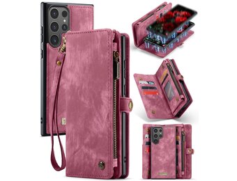 Caseme Samsung Galaxy S24 Ultra hoes - Vintage 2 in 1 portemonnee - Rood