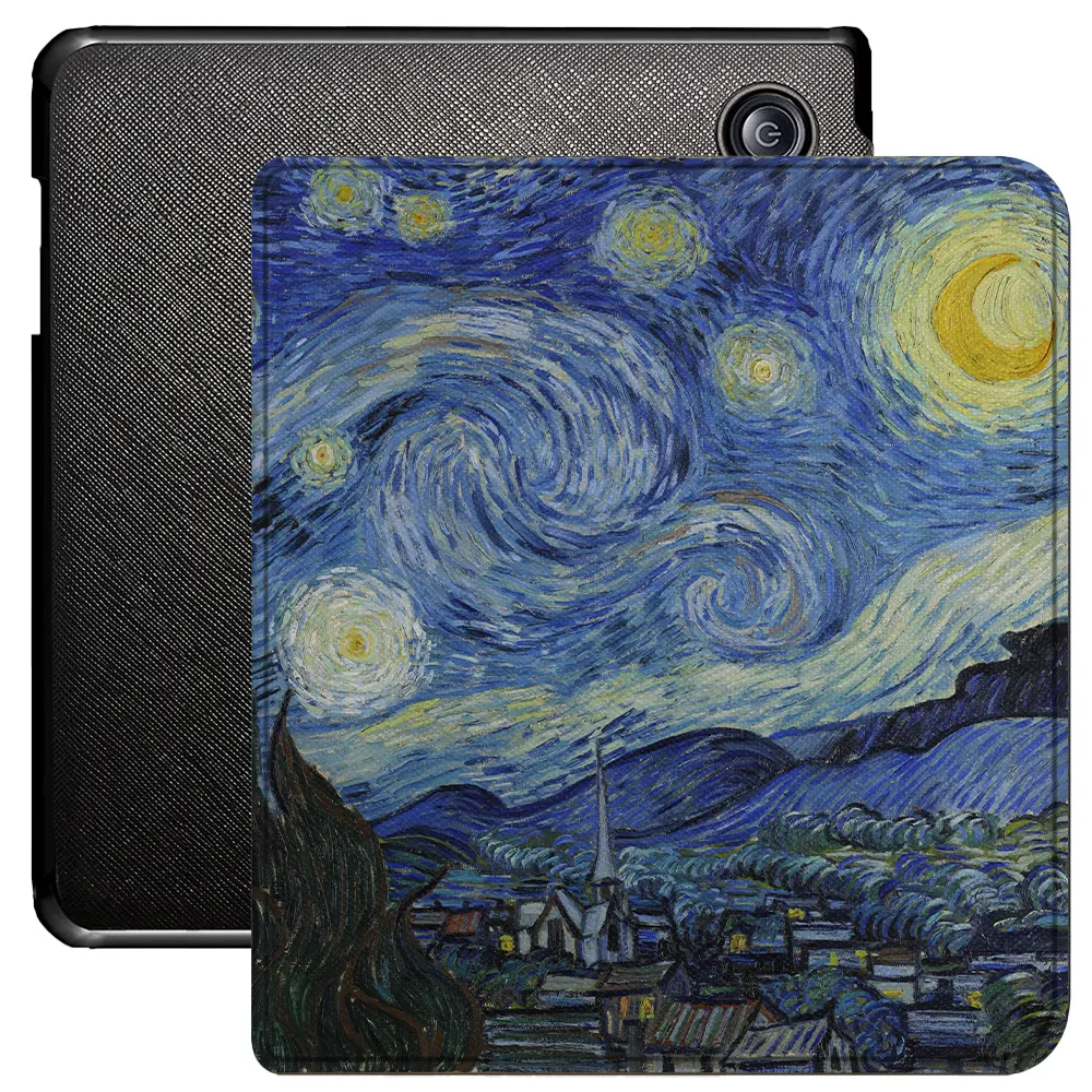 Lunso Kobo Libra Colour hoes (7 inch) - Vegan Saffiano Leren sleepcover - Van Gogh Sterrennacht