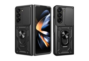Lunso Samsung Galaxy Z Fold 6 - Armor backcover hoes met ringhouder - Zwart