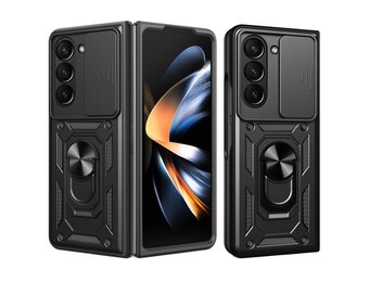 Lunso Samsung Galaxy Z Fold 6 - Armor backcover hoes met ringhouder - Zwart