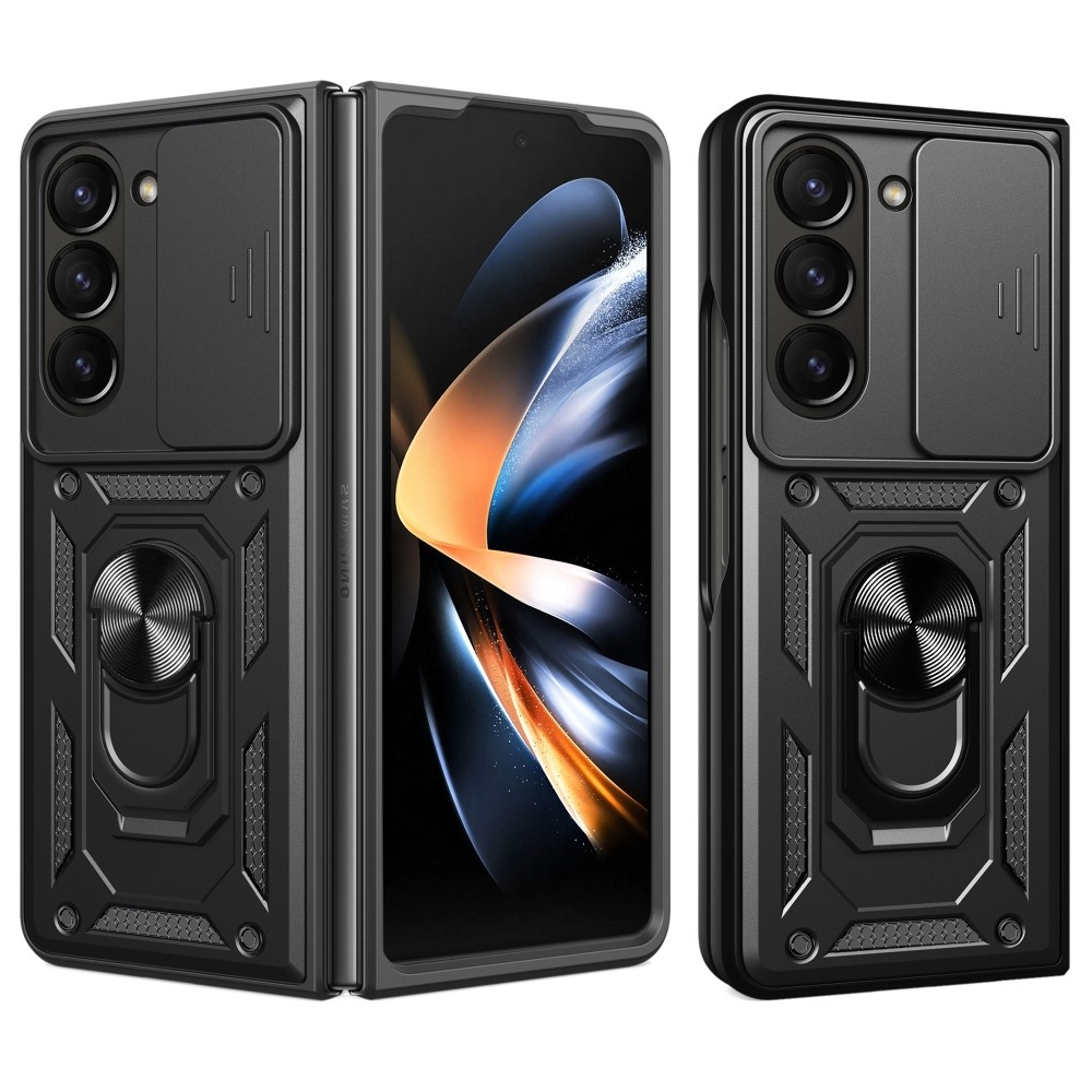 Lunso Samsung Galaxy Z Fold 6 - Armor backcover hoes met ringhouder - Zwart