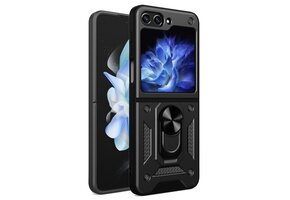 Lunso Samsung Galaxy Z Flip 7 FE / Flip6 - Armor backcover hoes met ringhouder - Zwart