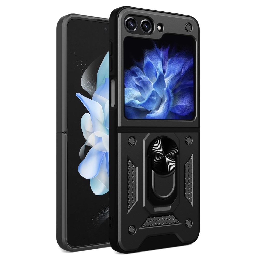 Samsung Galaxy Z Flip 7 FE / Z Flip6 Armor backcover hoes met ringhouder - Zwart