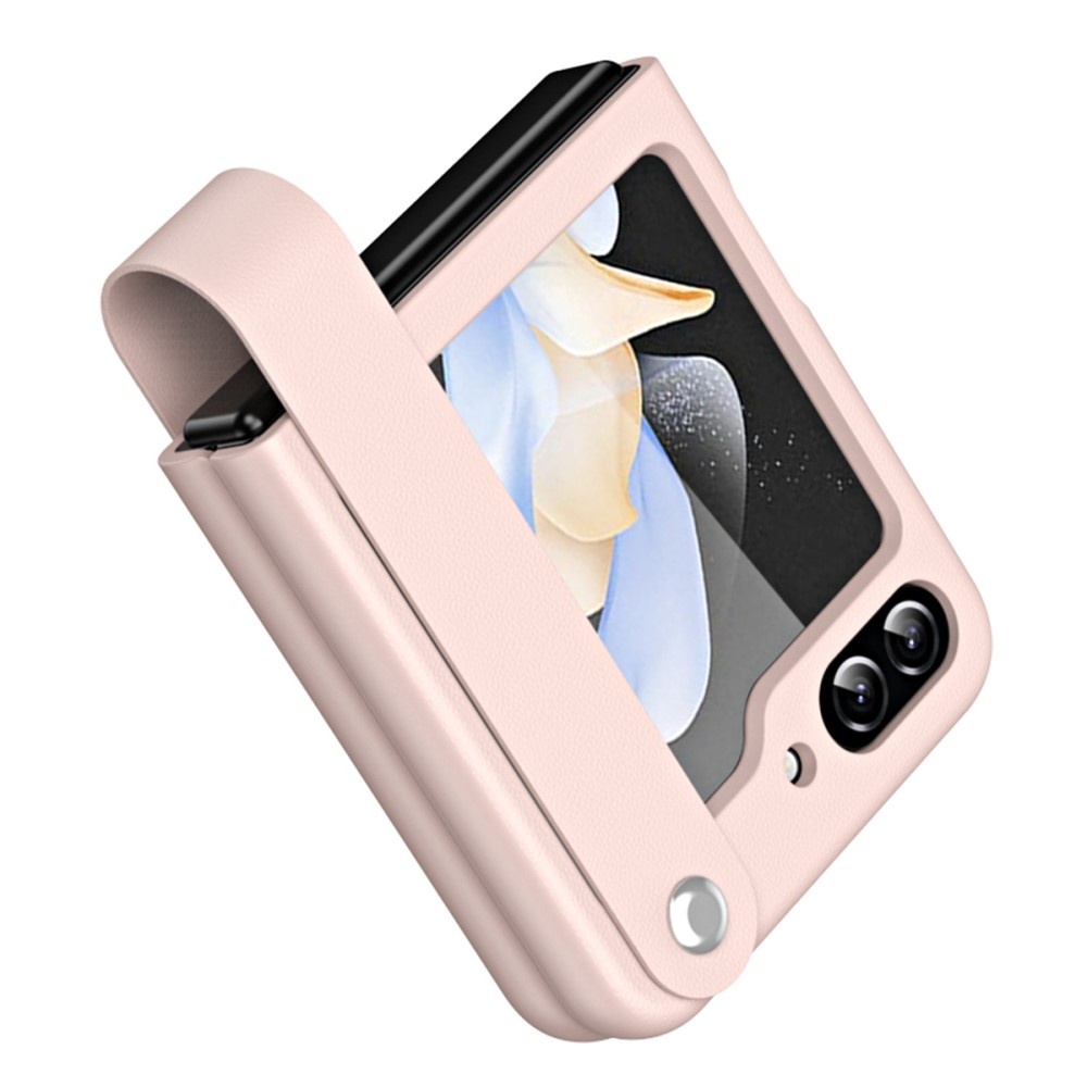 Lunso Samsung Galaxy Z Flip6 Leren hoes met band - strap case - Roze