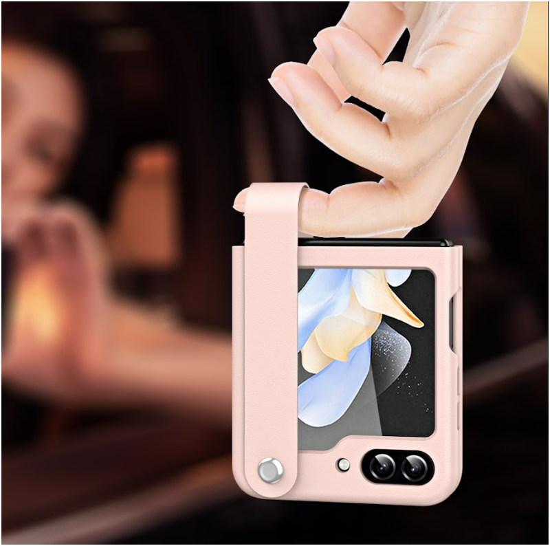 Samsung Galaxy Z Flip 7 FE / Z Flip6 Leren hoes met band strap case - Zwart