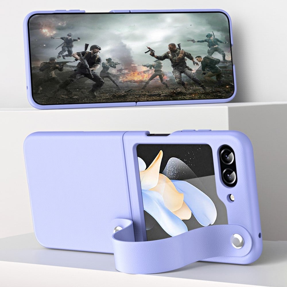 Samsung Galaxy Z Flip 7 FE / Z Flip6 Leren hoes met band strap case - Donkerblauw