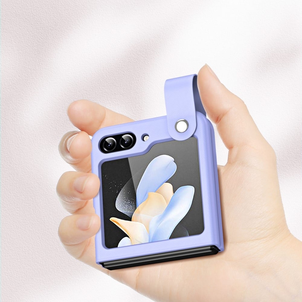 Samsung Galaxy Z Flip 7 FE / Z Flip6 Leren hoes met band strap case - Donkerblauw