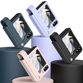 Samsung Galaxy Z Flip 7 FE / Z Flip6 Leren hoes met band strap case - Donkerblauw