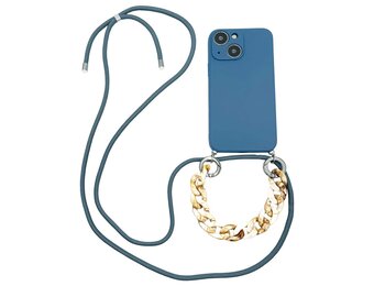 Høyde - iPhone 13 - Telefoonhoes met koord + Kralenketting - Blauw