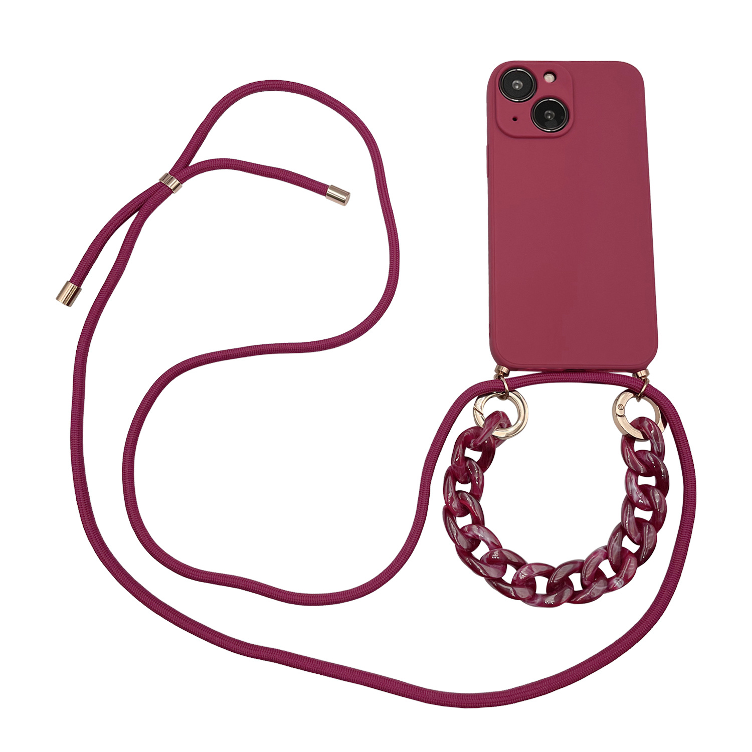 Høyde - iPhone 13 - Telefoonhoes met koord + Kralenketting - Rood