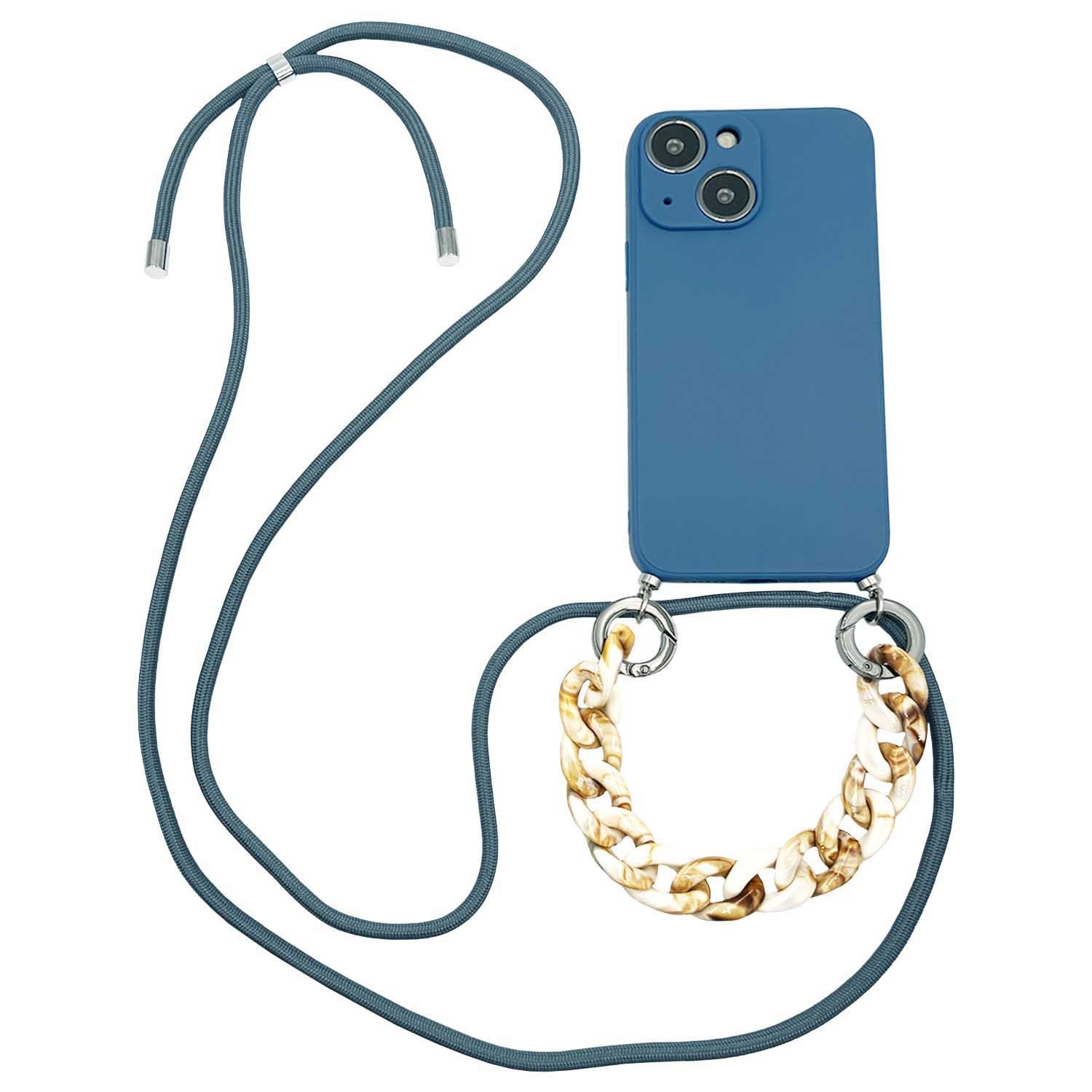 iPhone 13 Mini Telefoonhoes met koord + Kralenketting Blauw