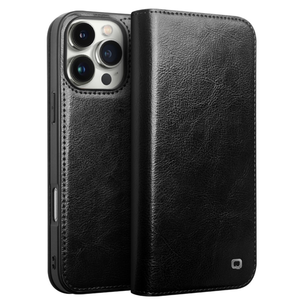 Qialino iPhone 16 Pro Max hoesje - Leren bookcase - Zwart