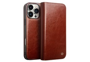 Qialino iPhone 16 Pro Max hoesje - Leren bookcase - Bruin