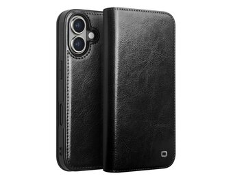 Qialino iPhone 16 Plus hoesje - Leren bookcase - Zwart