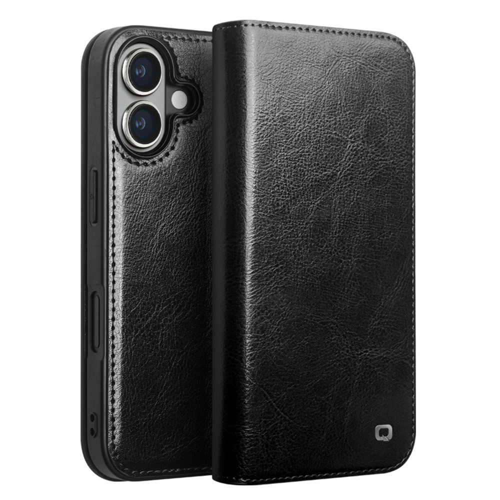 Qialino iPhone 16 Plus hoesje - Leren bookcase -Zwart