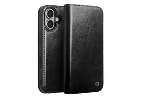 Qialino iPhone 16  hoesje - Leren bookcase - Zwart