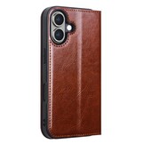 iPhone 16 leren bookcase hoesje -Bruin