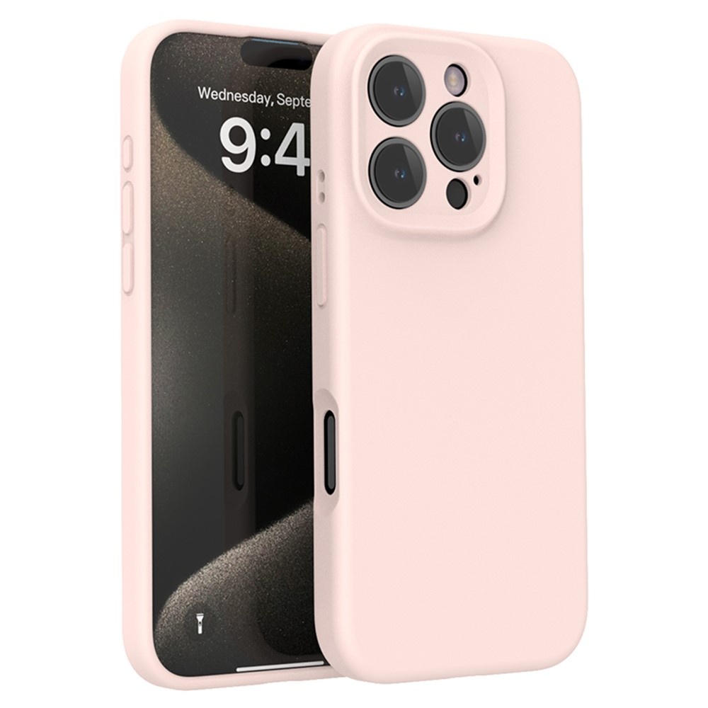 Lunso iPhone 16 Pro hoesje - Flexibel siliconen Backcover -Grijs Roze