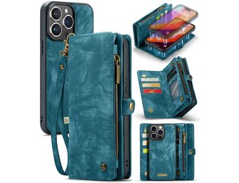 Caseme iPhone 16 Pro Max hoesje - Vintage 2 in 1 portemonnee -  Blauw