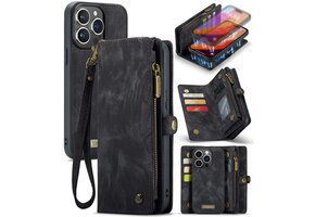 Caseme iPhone 16 Pro hoesje - Vintage 2 in 1 portemonnee - Zwart