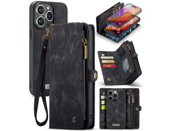 Caseme iPhone 16 Pro hoesje - Vintage 2 in 1 portemonnee - Zwart