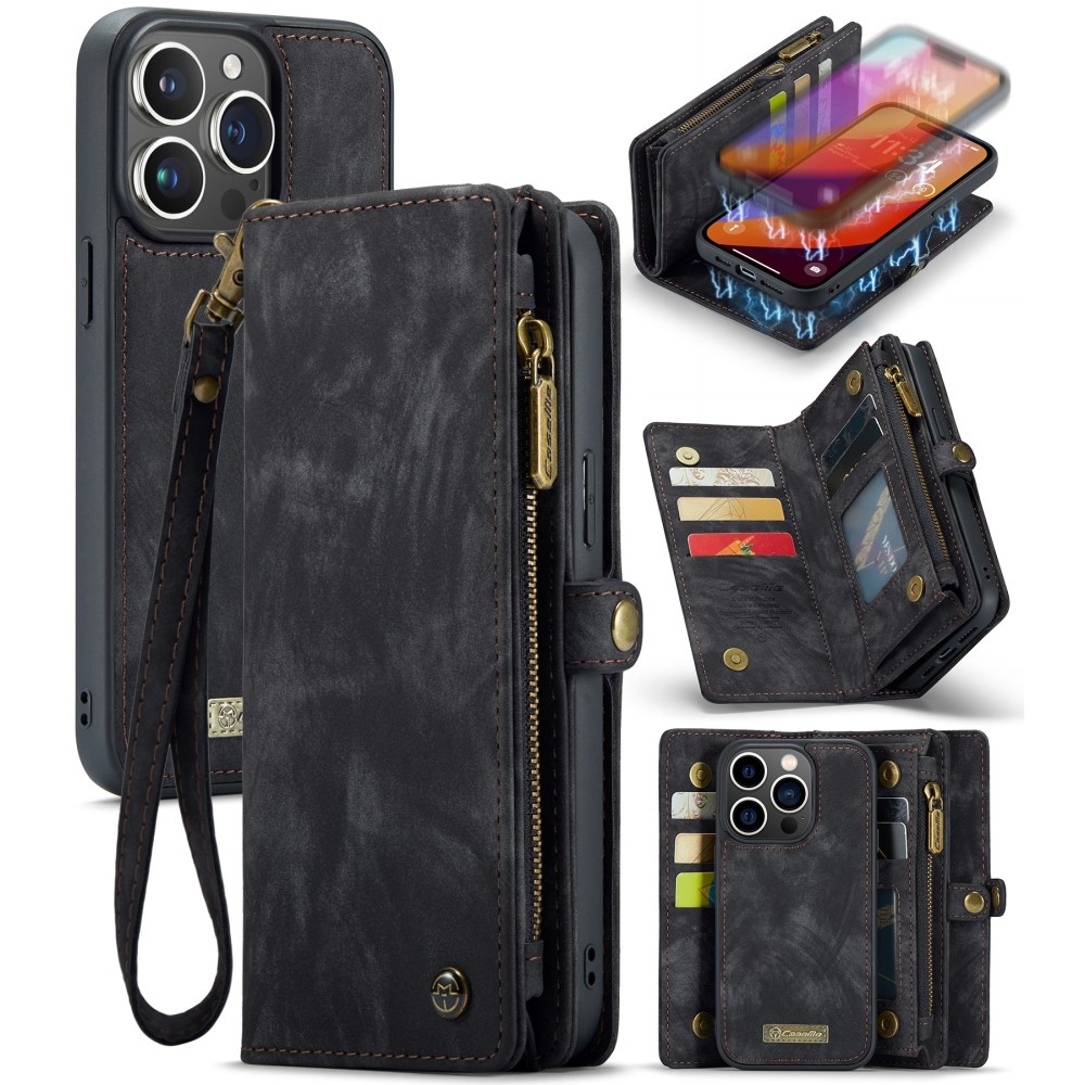 Caseme iPhone 16 Pro hoesje - Vintage 2 in 1 portemonnee - Zwart