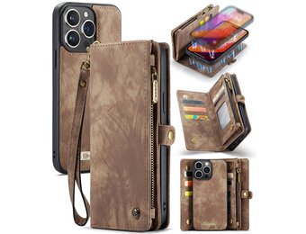 Caseme iPhone 16 Pro  hoesje - Vintage 2 in 1 portemonnee - Bruin