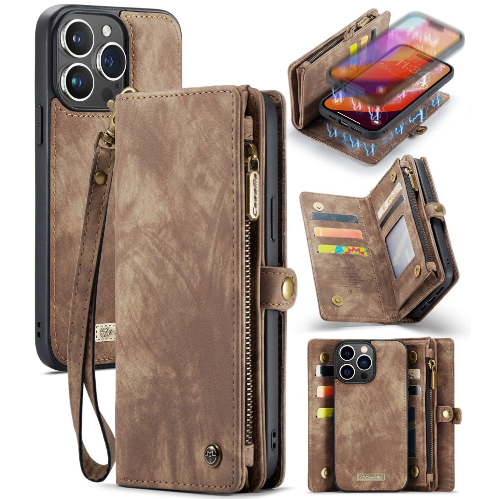 Caseme iPhone 16 Pro hoesje - Vintage 2 in 1 portemonnee - Bruin