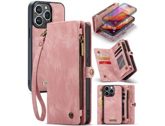 Caseme iPhone 16 Pro  hoesje - Vintage 2 in 1 portemonnee - Roze