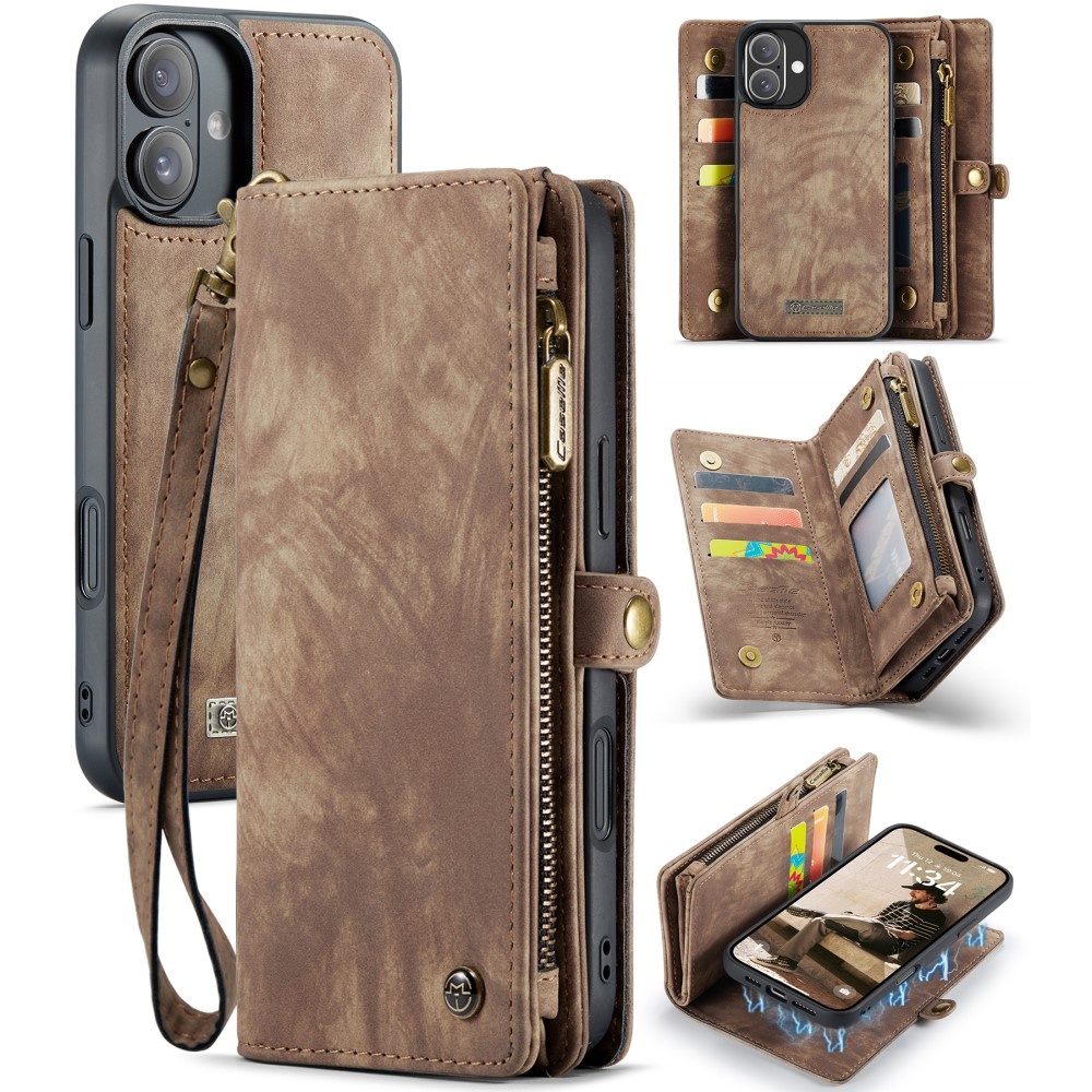 Caseme iPhone 16 Plus hoesje - Vintage 2 in 1 portemonnee - Bruin