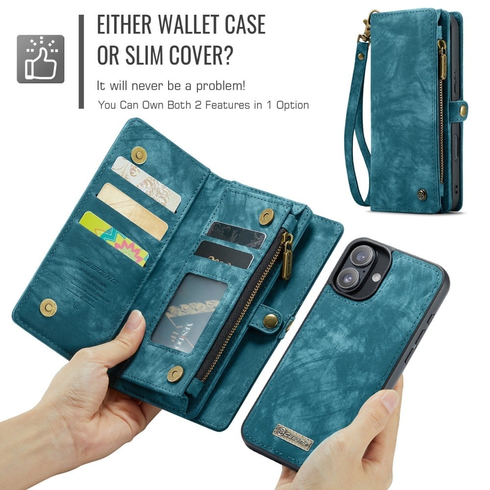 iPhone 16 hoesje Vintage 2 in 1 portemonnee - Blauw
