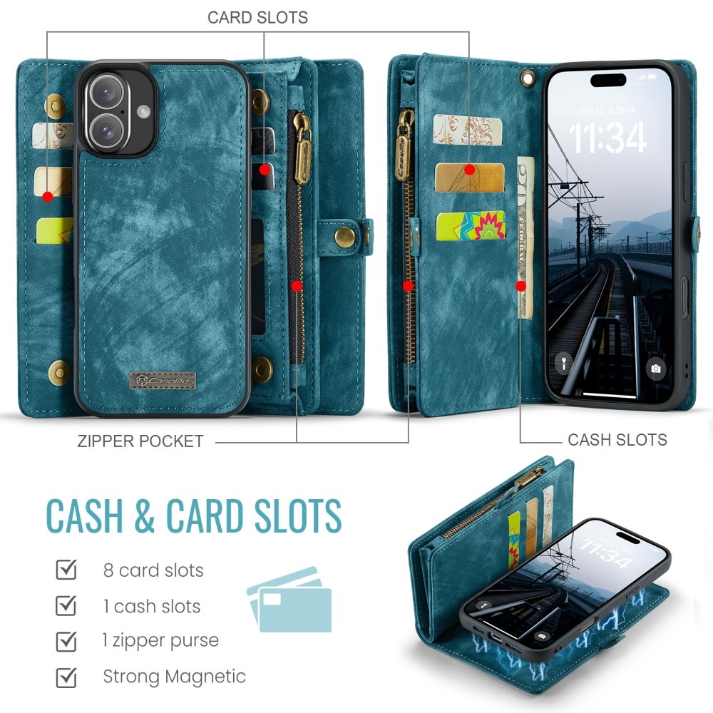 iPhone 16 hoesje Vintage 2 in 1 portemonnee - Blauw