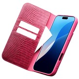 iPhone 16 Pro  leren bookcase hoesje - Croco Roze