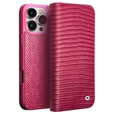 iPhone 16 Pro  leren bookcase hoesje - Croco Roze